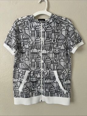EUC PEARLY GATES Zip Up Hoodie Black/White Doodle in Size 2